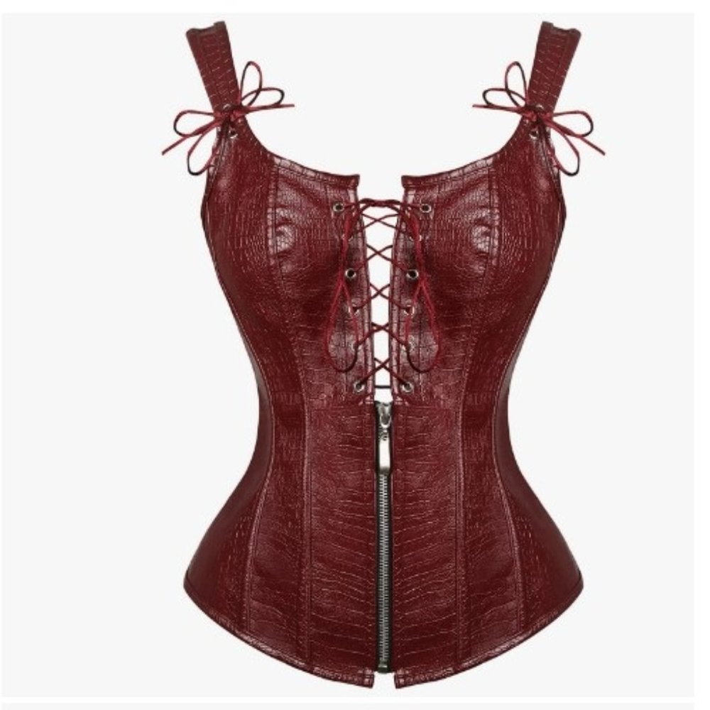 Women's Renaissance Lace Up Leather Vintage Boned Bustier Corset Top Size M